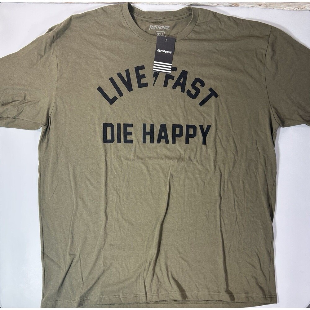 NWT Fasthouse 3XL XXXL Live Fast Die Happy Motorcycle Tee Military Green T shirt